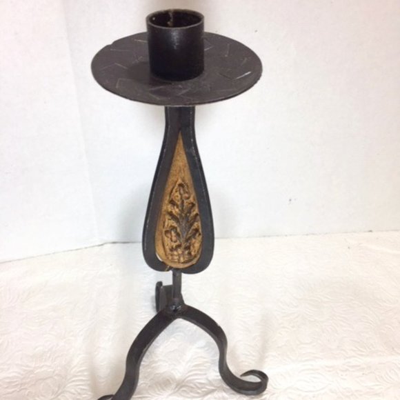 VTG Wrought Iron Carved Seed Pod Candleholder Hand Forged Black Metal Gothic - Picture 1 of 9